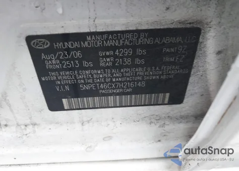 2007 Hyundai Sonata Gls from USA, damaged, VIN 5NPET46CX7H216148